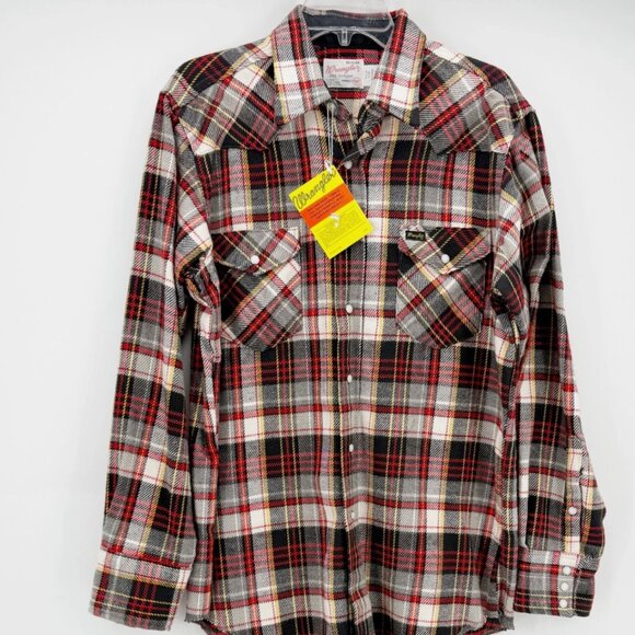 WRANGLER MEN'S COWBOY CUT FLANNEL PLAID PEARL SNAP LSV SHIRT NWT 16.5X34 - Picture 1 of 8